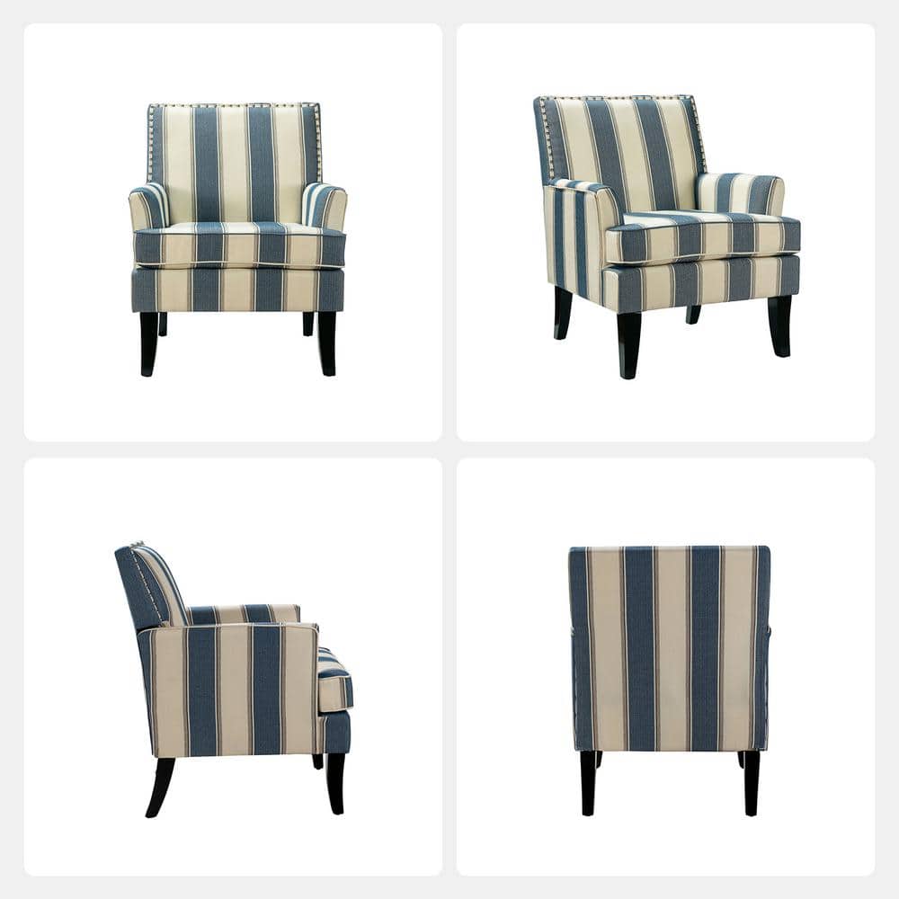Navy Stripe Gleaming Nailhead Trim Club Accent Chair