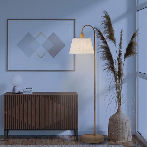 68 in. Light Faux Wood Floor Lamp with White Pattern Shade, On/Off Rotary Switch on Socket