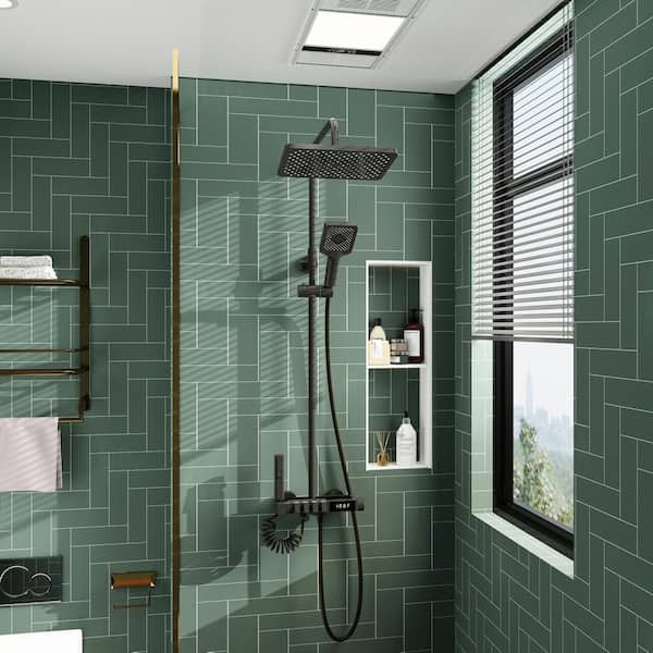 FUFU&GAGA Gun Gray Temperature Display Thermostatic Shower System Shower Faucet Set with Tub Spout, Hand Shower, Bidet Sprayer