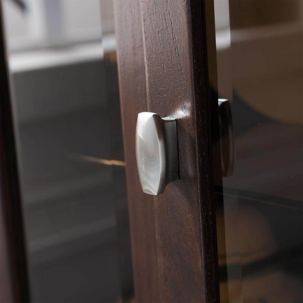 Chocolate Oak Lighted Entryway Curio Cabinet with Glass Shelf