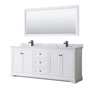 Avery 80 in. W x 22 in. D x 35 in. H Double Bath Vanity in White with White Carrara Marble Top and 70 in. Mirror