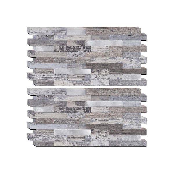 Silver 5.9 in H Distressed Wood 20 in. x 10 in. PVC Peel and Stick Backsplash Tile for Kitchen, Bathroom, RV-20-Pack