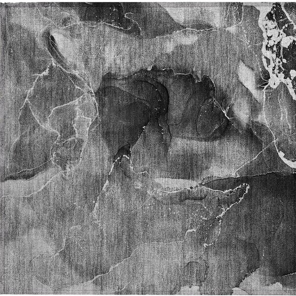 Black Gray and White 2 ft. x 3 ft. Abstract Indoor/Outdoor Area Rug