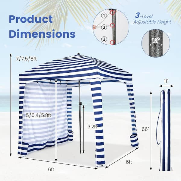 ANGELES HOME 6 ft. x 6 ft. Blue and White oldable Beach Cabana Tent with  Carrying Bag and Detachable Sidewall 118CKNP055 - The Home Depot