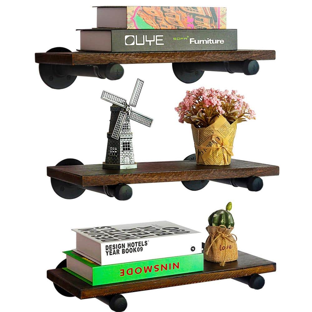 17 in. W x 7.1 in. D Floating Shelves with Industrial Pipe Brackets Rustic 
