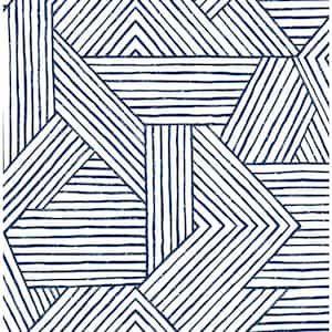 Navy Blue Etched Geometric Vinyl Peel and Stick Wallpaper Roll (30.75 sq. ft.)