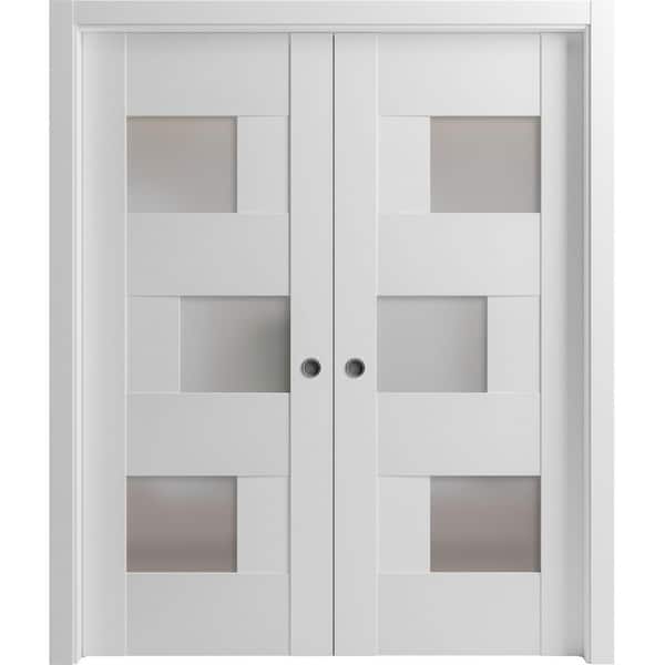 72 in. x 96 in. 2 Panel White Finished Solid MDF Sliding Door with Hardware