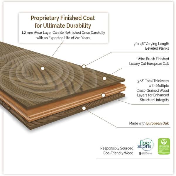 MSI Baker Cove White Oak 3/8 in. T x 7 in. W Tongue and Groove Engineered Hardwood Flooring (23.37 sq. ft./case)