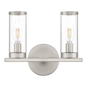 Loveland 10.5 in. 2-Light Brushed Nickel Bathroom Vanity Light Fixture with Clear Glass Shades