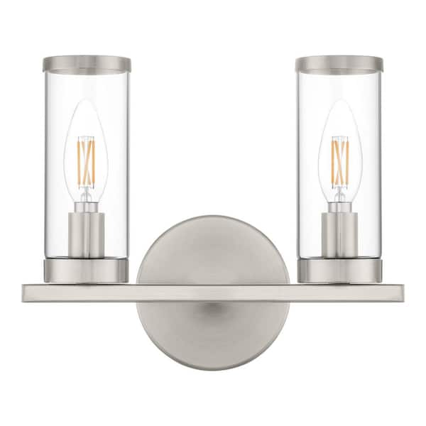 Loveland 10.5 in. 2-Light Brushed Nickel Bathroom Vanity Light Fixture with Clear Glass Shades