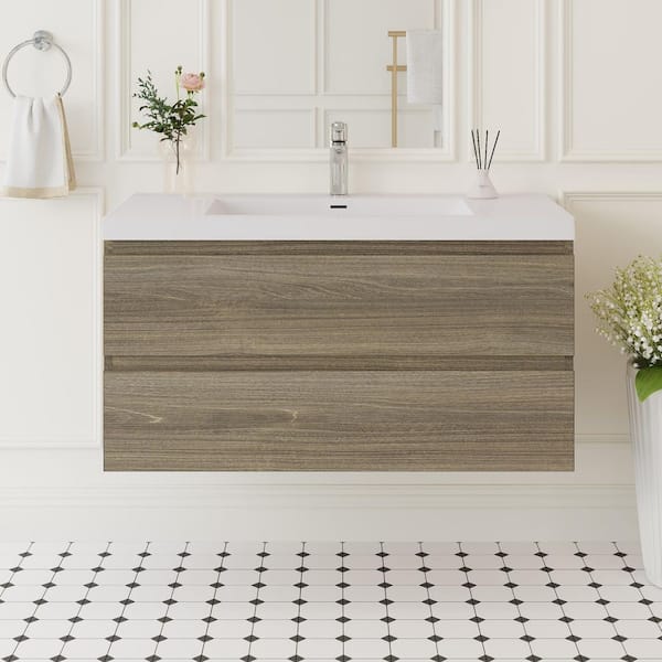 42 in. W x 19-3/4 in. D x 22-1/5 in. H Bathroom Wall Hung Vanity in White with Single Basin Vanity Top in White Resin