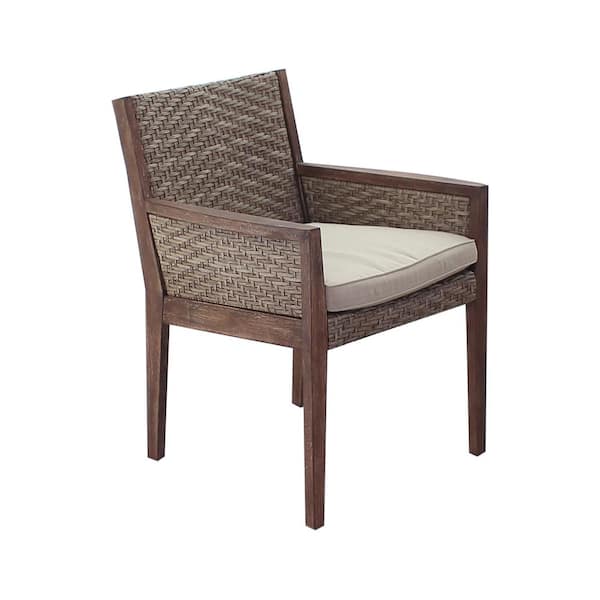 Courtyard Casual Dining Chair with Wicker Side Panels and Beige Cushions Buena Vista Cantilever