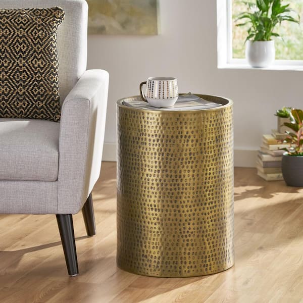 Unbranded 16 in. Antique Brass Cylinder Aluminium End Table