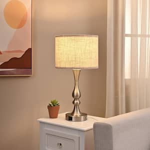 20.7 in. Silver Base Modern Dimmable Table Lamp with Beige Shade and USB Ports