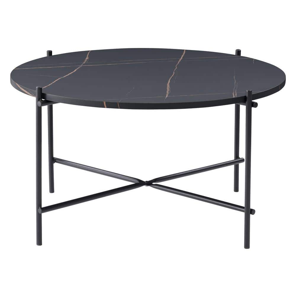 CorLiving Ayla 31 in. Black Marbled Effect Round Engineered Wood Top Coffee  Table LFF-296-C - The Home Depot