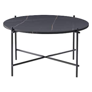 Ayla 31 "in. Black Marbled Effect Round Engineered Wood Top Coffee Table