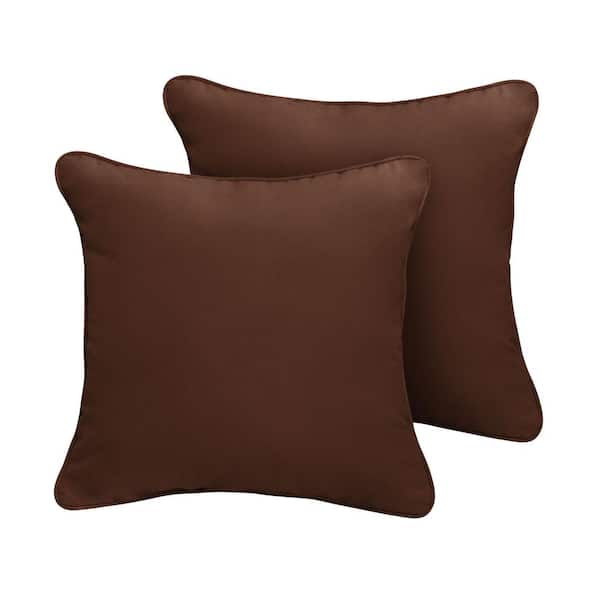 SORRA HOME Sunbrella Canvas Bay Brown Outdoor Corded Throw Pillows (2-Pack)