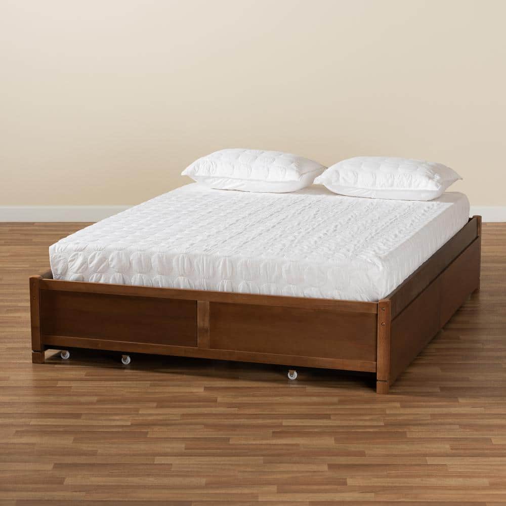 Yara Walnut Queen Bed with Tufted Upholstery and 4 Storage Drawers
