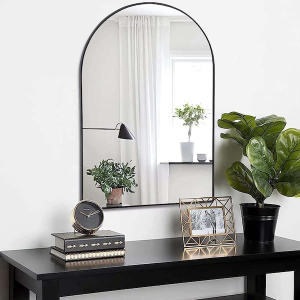 Seafuloy 30 in. H x 20 in. W Vanity Mirror with Metal Frame for Bathroom, Bedroom, Entryway, Modern Arch Top Wall Mirror (Black)