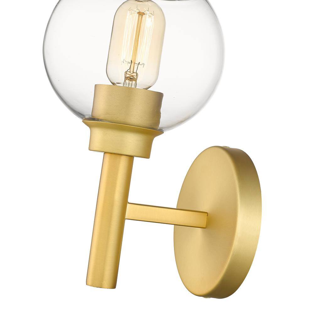 Brushed Gold 1-Light Wall Sconce with Clear Glass Shade