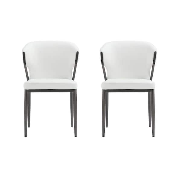 Kirsten Modern White Faux Leather Upholstered Dining Arm Chair with Metal Legs (Set of 2)