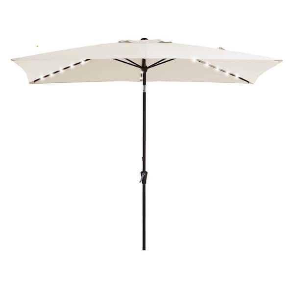 6.5 x 10 ft. Market Solar LED Lighted Tilt Patio Umbrella Rectangular Outdoor Umbrella in Off-White