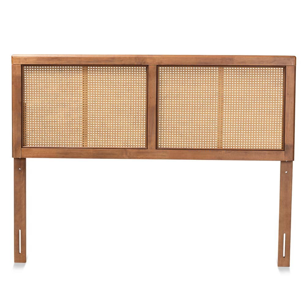 Gilbert Mid-Century Walnut Wood and Rattan Full Headboard