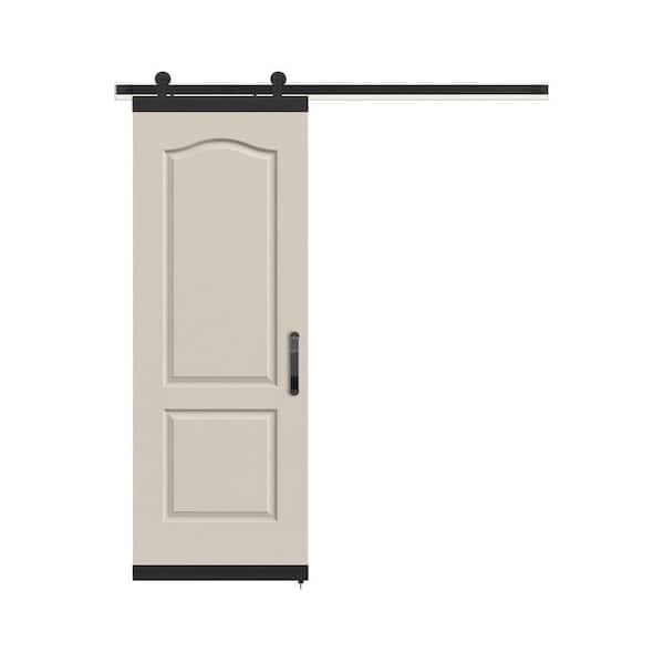 JELD-WEN 30 in. x 84 in. Camden Primed Smooth Molded Composite MDF Barn Door with Rustic Hardware Kit