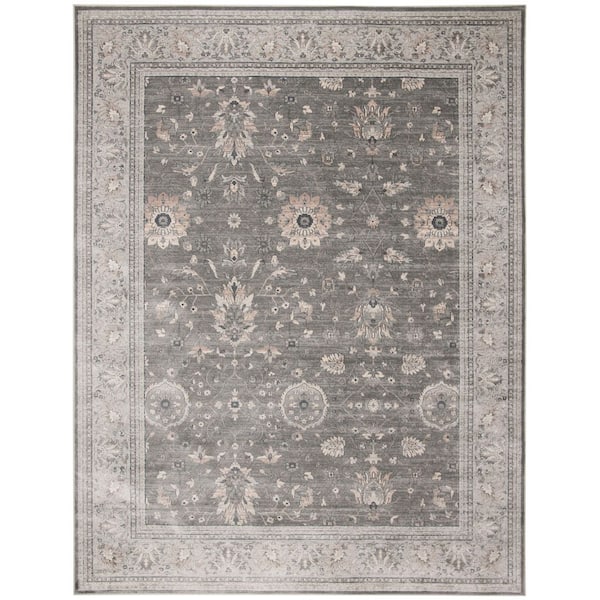 Vintage 8 ft. x 10 ft. Gray/Beige Ornate Oriental Border Area Rug