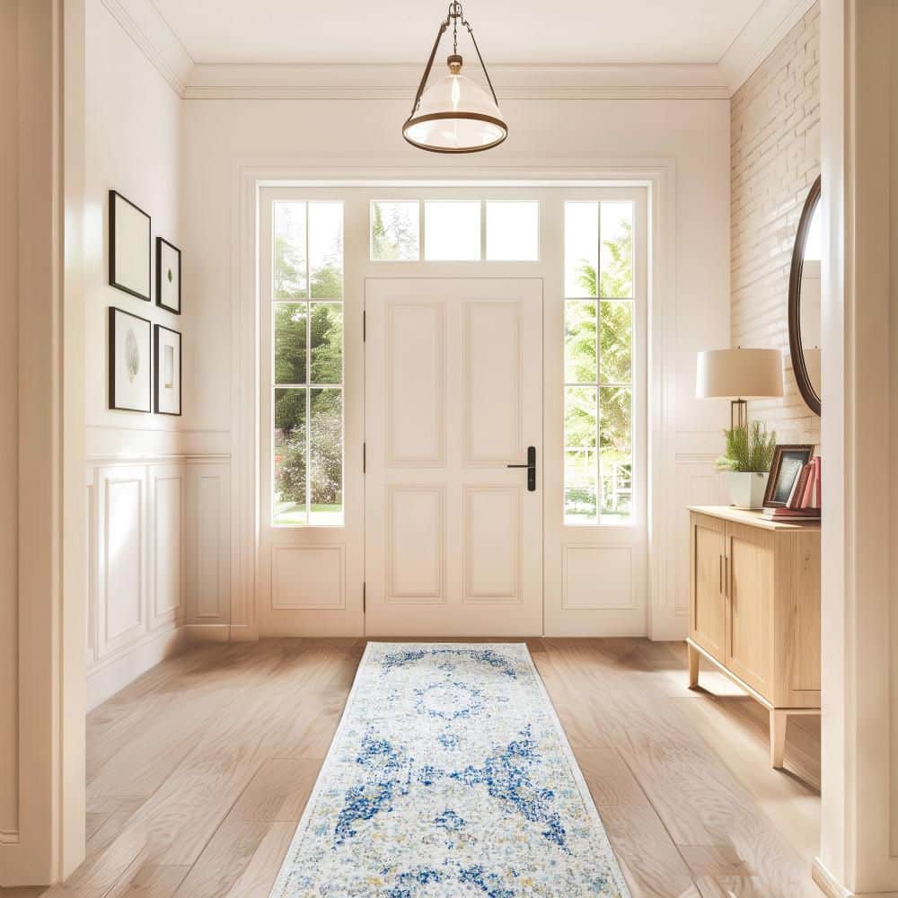 Blue and White 5' x 7' Vintage Persian Style Area Rug
