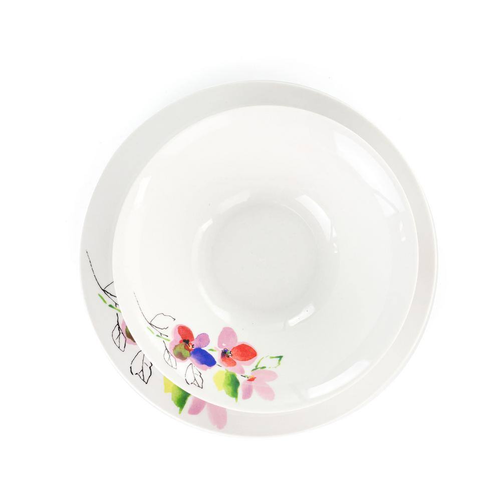 Vineyard Rose White Ceramic 12-Piece Floral Dinnerware Set