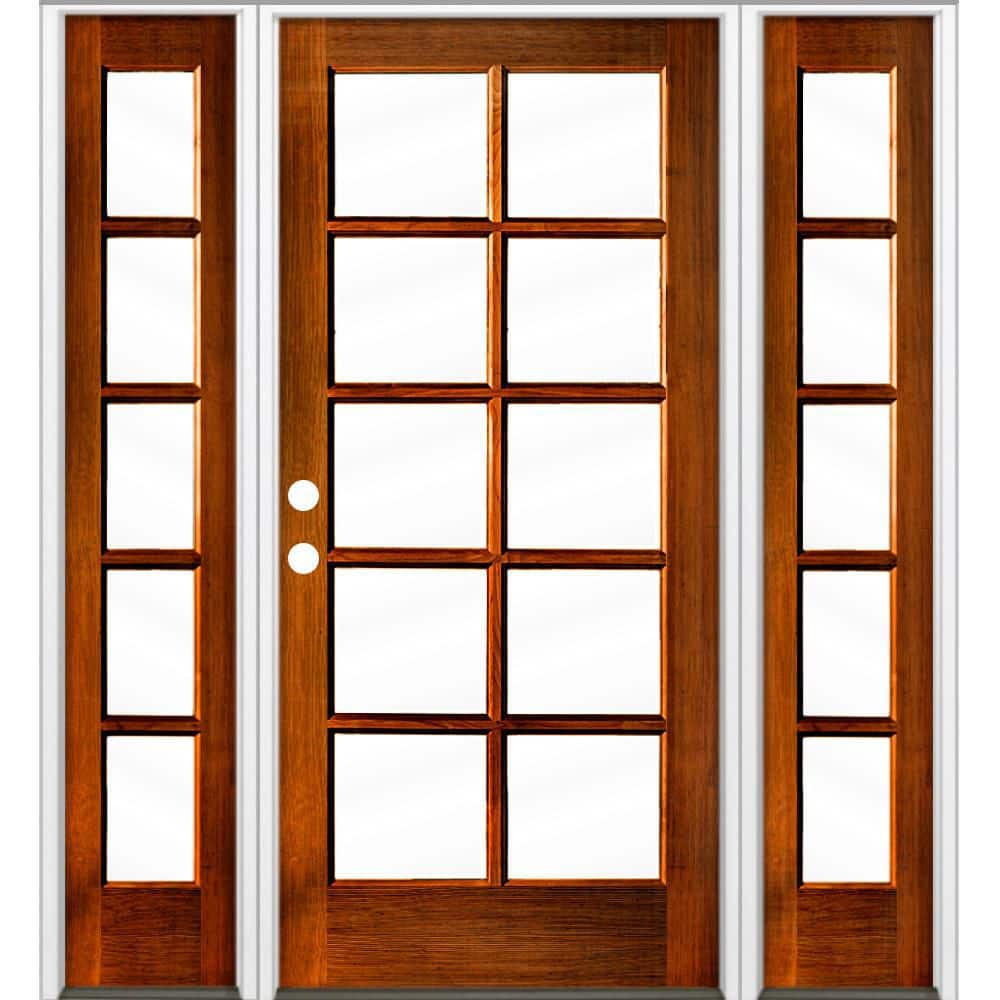 64 in. x 80 in. French RH Full Lite Clear Glass Red Chestnut Stain Hemlock Prehung Front Door with DSL price history on PriceWatchPro