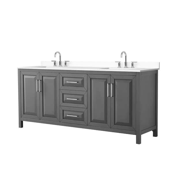 Daria 80 in. Double Freestanding Dark Gray Bath Vanity with White Cultured Marble Top