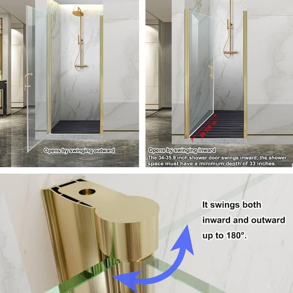 Lonni 34-35.9 in.W x 72 in. H Pivot Swing Frameless Shower Door