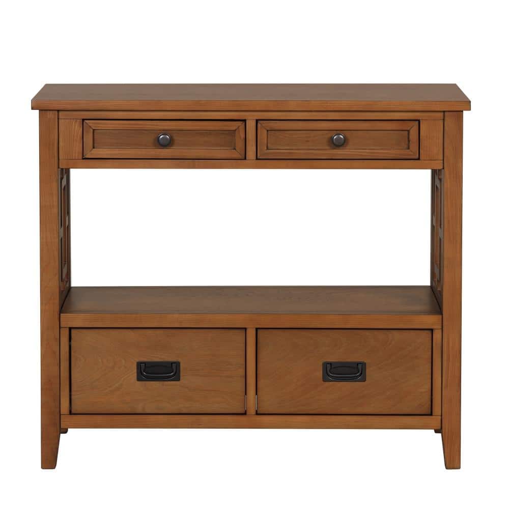 36 in. Brown Farmhouse Pine Wood Rectangular Console Table with 4 Drawers and Storage Shelf price history on PriceWatchPro