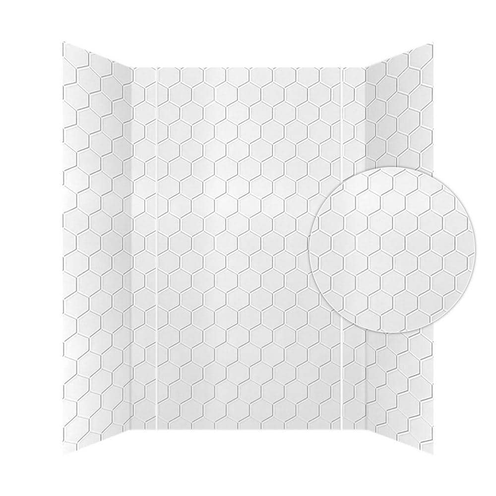 Gloss White Hex Tile PVC Glue-Up Tub and Shower Wall Panels
