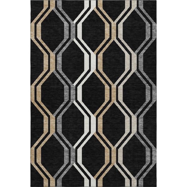 Mayfield Premium Machine Washable Abstract AMF2326 Black 5 ft. x 7 ft. 6 in. Area Rug