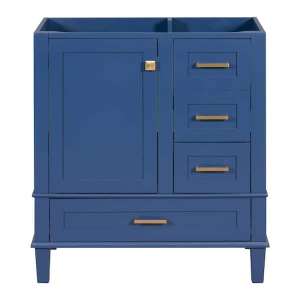 Unbranded 30 in. W x 18 in. D x 34 in. H Bath Vanity Cabinet without Top with a Soft Closing Door and 3-Drawers in Blue