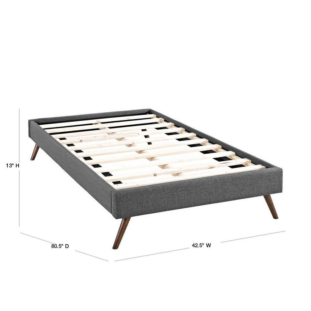 Loryn Gray Fabric Twin Platform Bed with Upholstered Headboard
