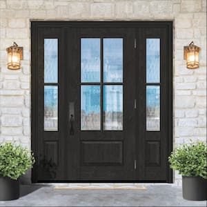 Regency 64 in. x 80 in. 3/4 Lite 4SDL Oasis Deco Glass LHOS Prefinish Onyx Fiberglass Prehung Front Door 2_ 12 in. SL