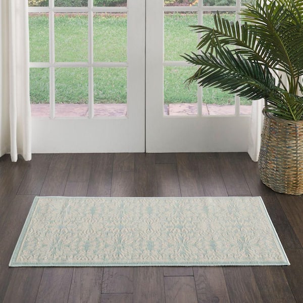 Jubilant Ivory/Green doormat 2 ft. x 4 ft. Moroccan Farmhouse Kitchen Area Rug