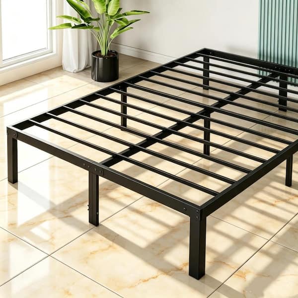 Black Heavy Duty Metal Queen Size Platform Bed Mattress Foundation with Steel Slat Support, No Box Spring Needed