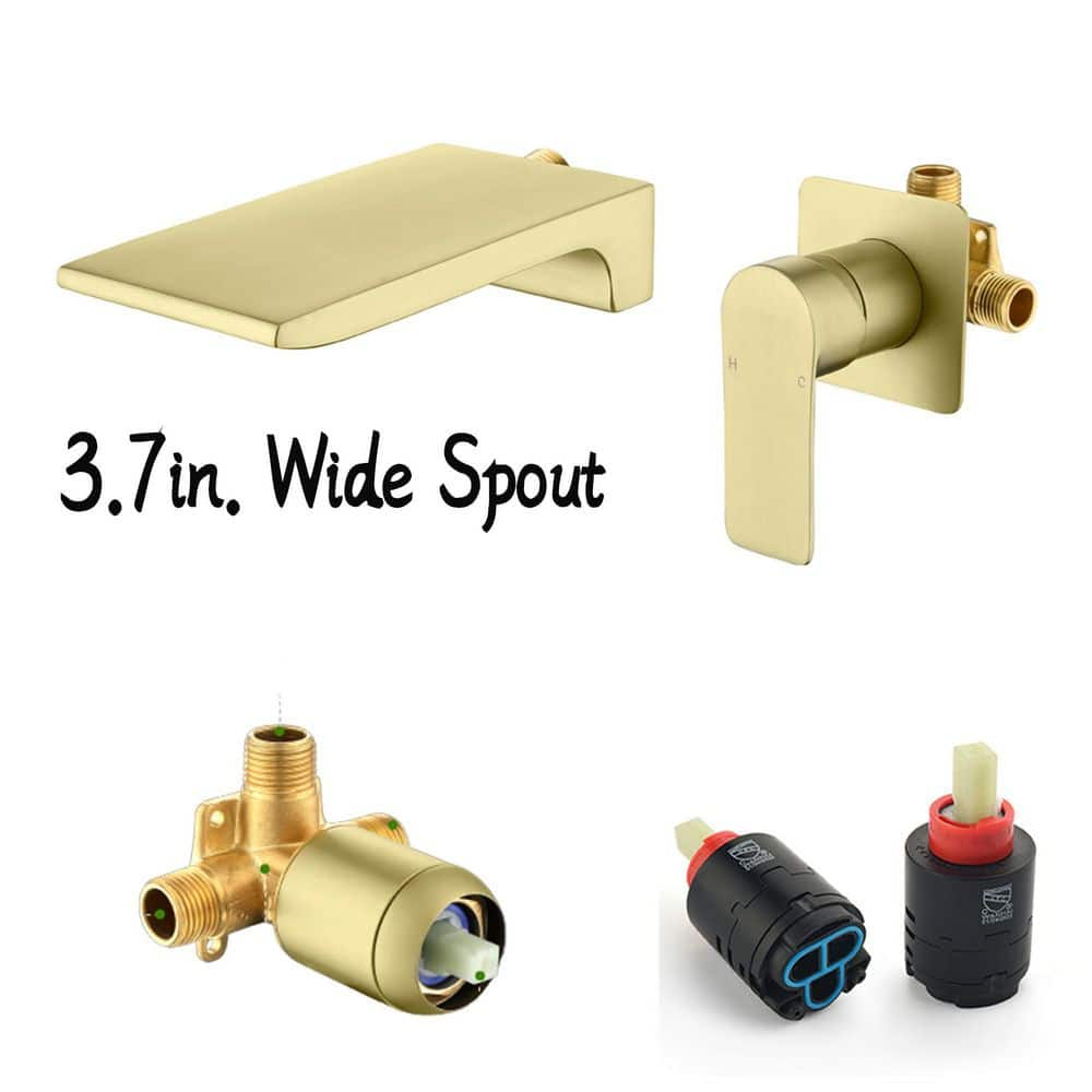 UKISHIRO Miko Single-Handle High Pressure Wall Mounted Waterfall Bathroom Faucet in Brushed Gold