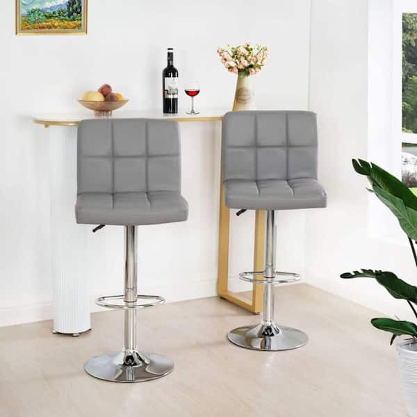 MAYKOOSH Gray High Back Metal Frame Adjustable Cushioned Bar Stool with Fabric seat, Swivel Bar Leather Stools (Set of 2)