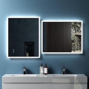 24 in. W x 30 in. H Rectangular Framed LED Lighted Anti-Fog Backlit Wall Bathroom Vanity Mirror in White