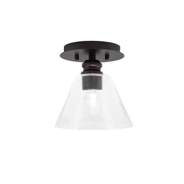 Unbranded Albany 1-Light 7 in. Espresso Semi-Flush with Clear Bubble Glass Shade