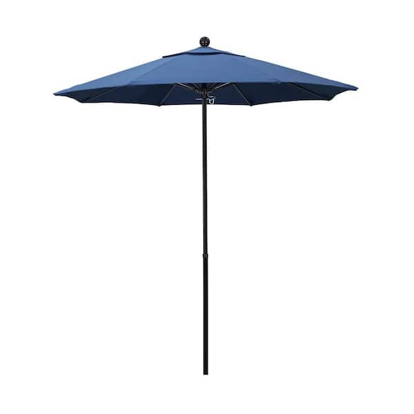 California Umbrella 7.5 ft. Black Fiberglass Commercial Market Patio Umbrella with Fiberglass Ribs and Push Lift in Frost Blue Olefin