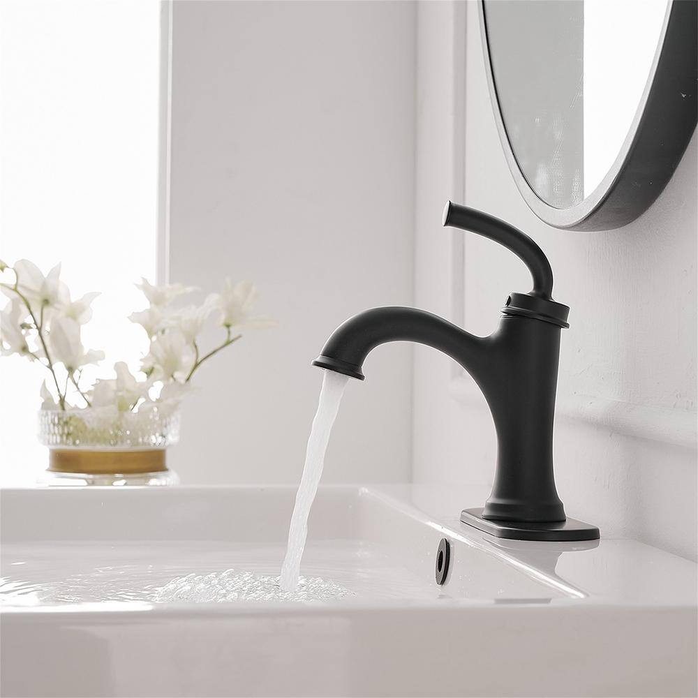 Matte Black Brass Single Handle Bathroom Faucet with Drain Kit