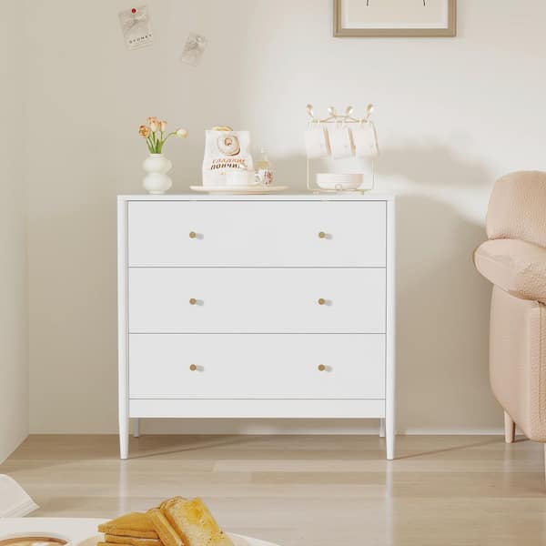 Modern White 3-Drawer 31.5 in. W Chest of Drawers, MDF Wood Organizer Cabinet