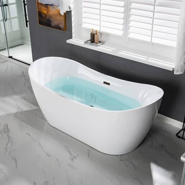 Irvington 71 in. Acrylic FlatBottom Double Slipper Bathtub with Oil-Rubbed Bronze Overflow and Drain Included in White